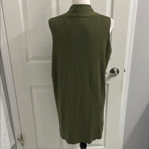 Olive Green Long Sleeveless Waterfall Open Knit Vest Sz M - Picture 6 of 14